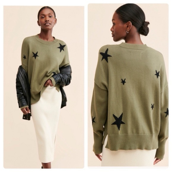 PISTOLA Darya crew neck pullover olive green and black stars size small - Picture 2 of 10